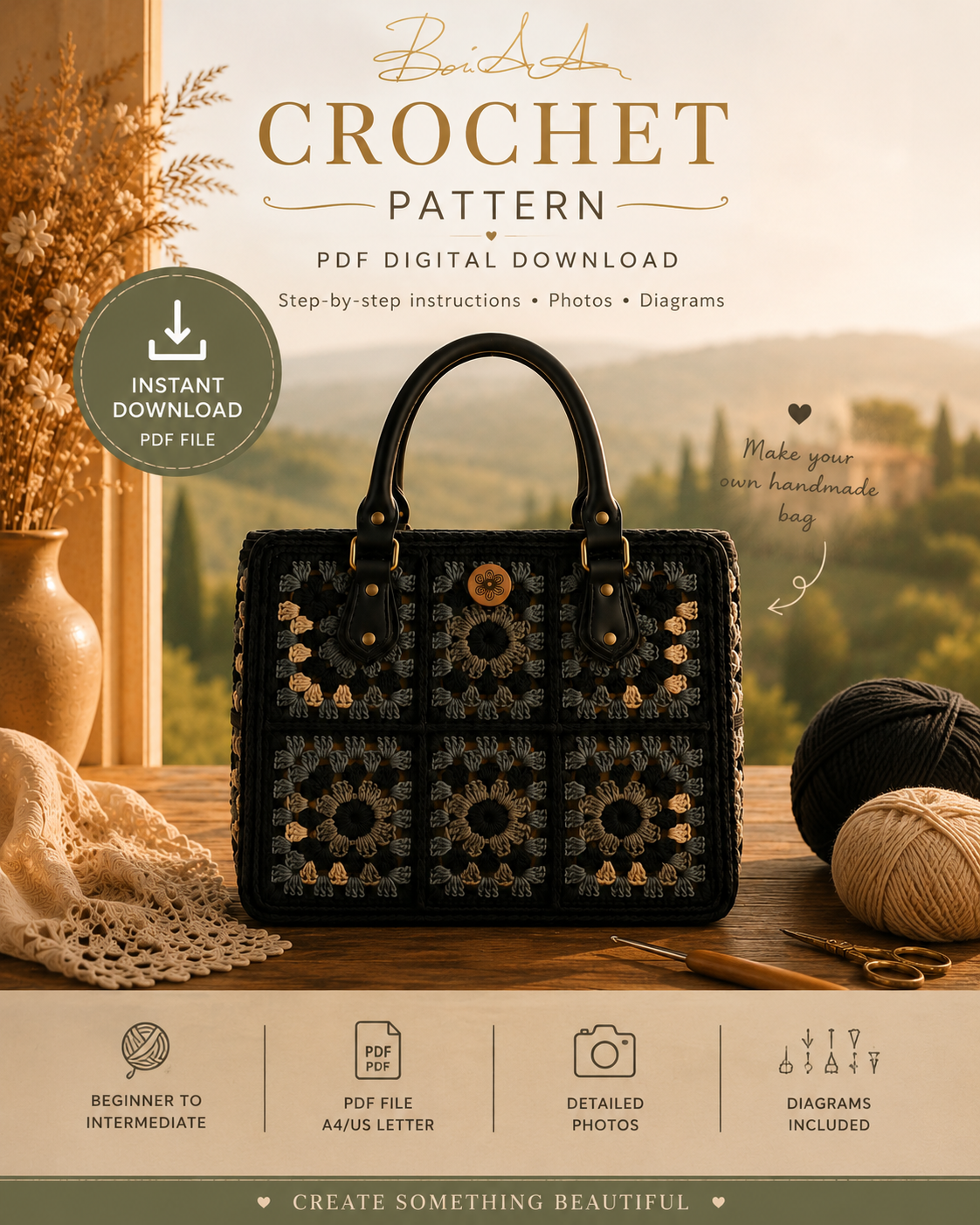 Schema Borsa Granny Square Foderata – Pattern PDF Tutorial Italiano